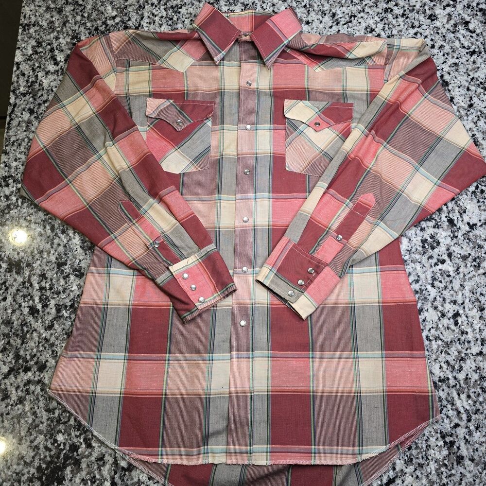Vintage Panhandle Slim Long Sleeve Western Shirt Men's L Pearl Snap Red Plaid